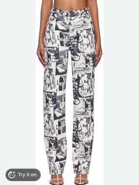 Reformation Black and White Graphic Straight Leg Jeans